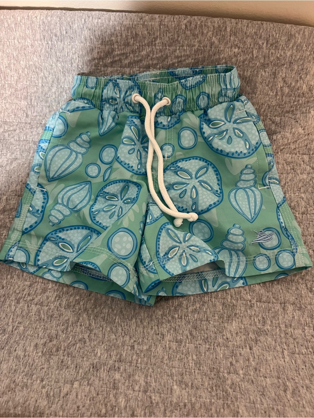 Kids Sea Shell Print Swim Trunks - Green/Blue